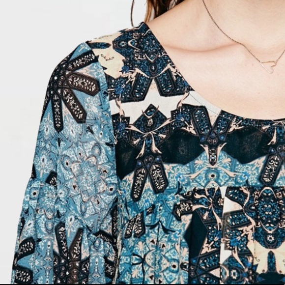 Longsleeve Swing DRESS Late Summer NEW Blue Teal - Picture 2 of 4